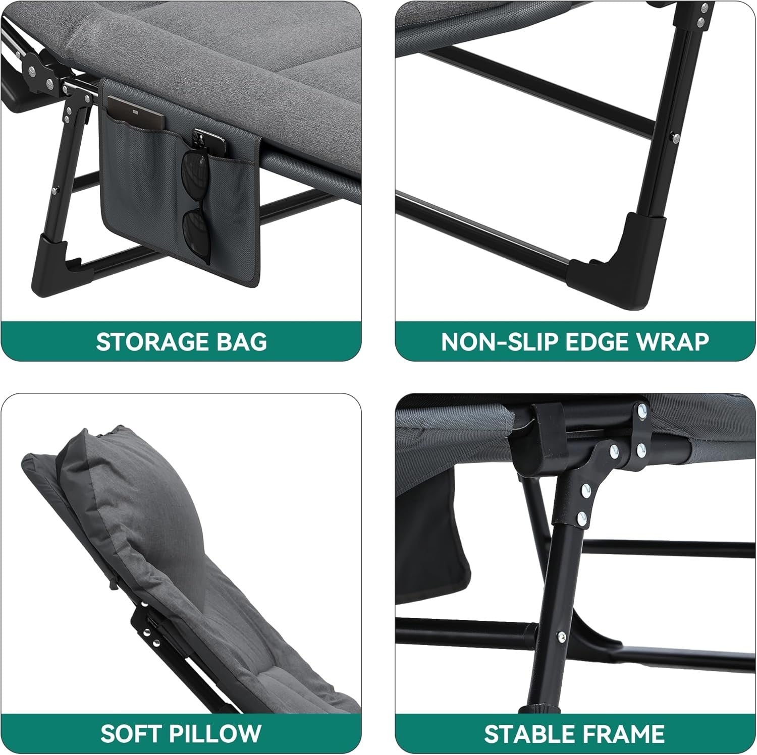 Adjustable Folding Sun Lounger with Cushion – 200kg Load, 4-Position Recline