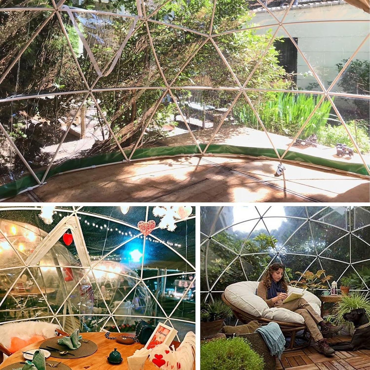 Luxury 12ft Geodesic Dome Greenhouse PVC Transparent 360° Outdoor Garden Pod