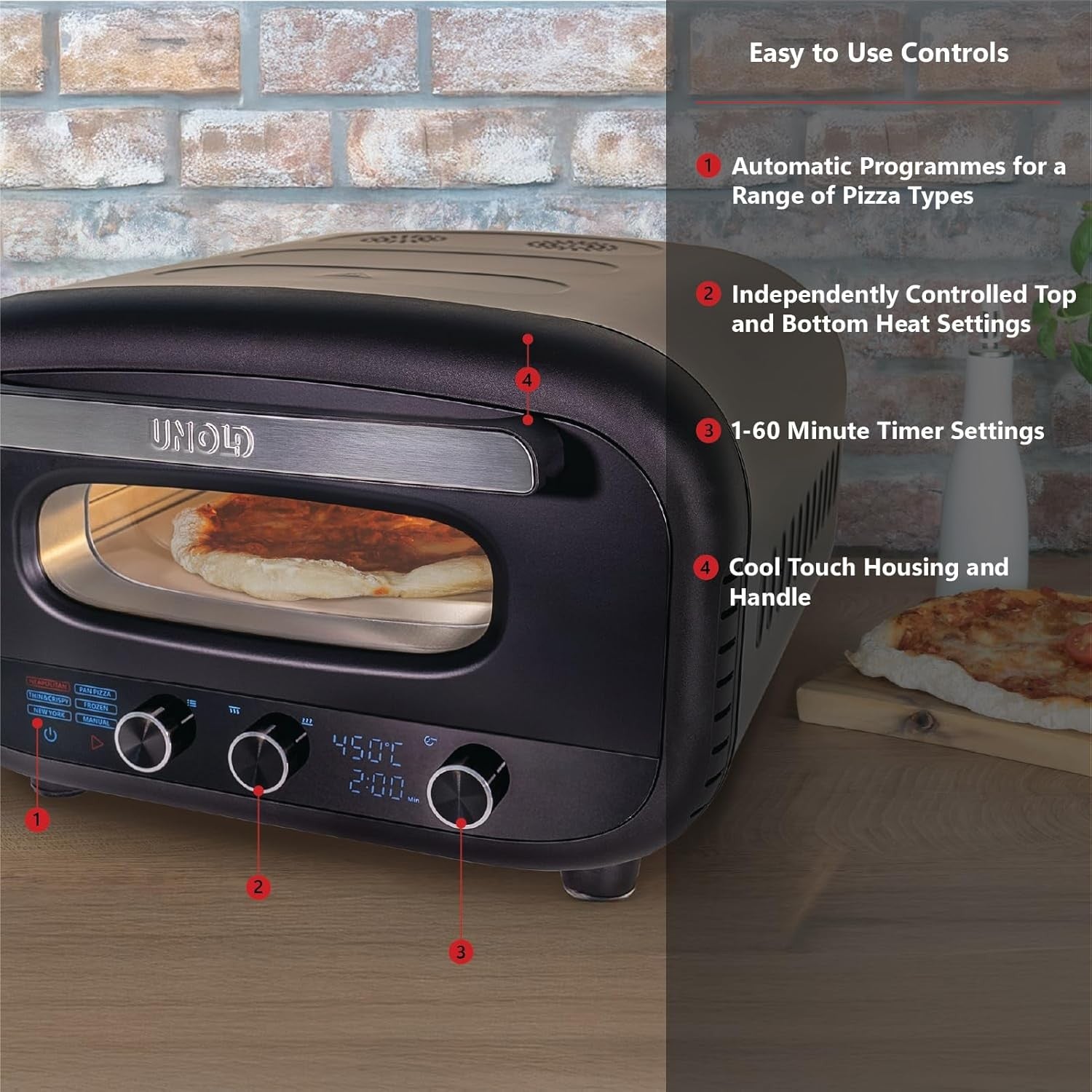 Indoor Electric Pizza Oven 450°C 32cm Stone Maker Adjustable Timer Dial LCD