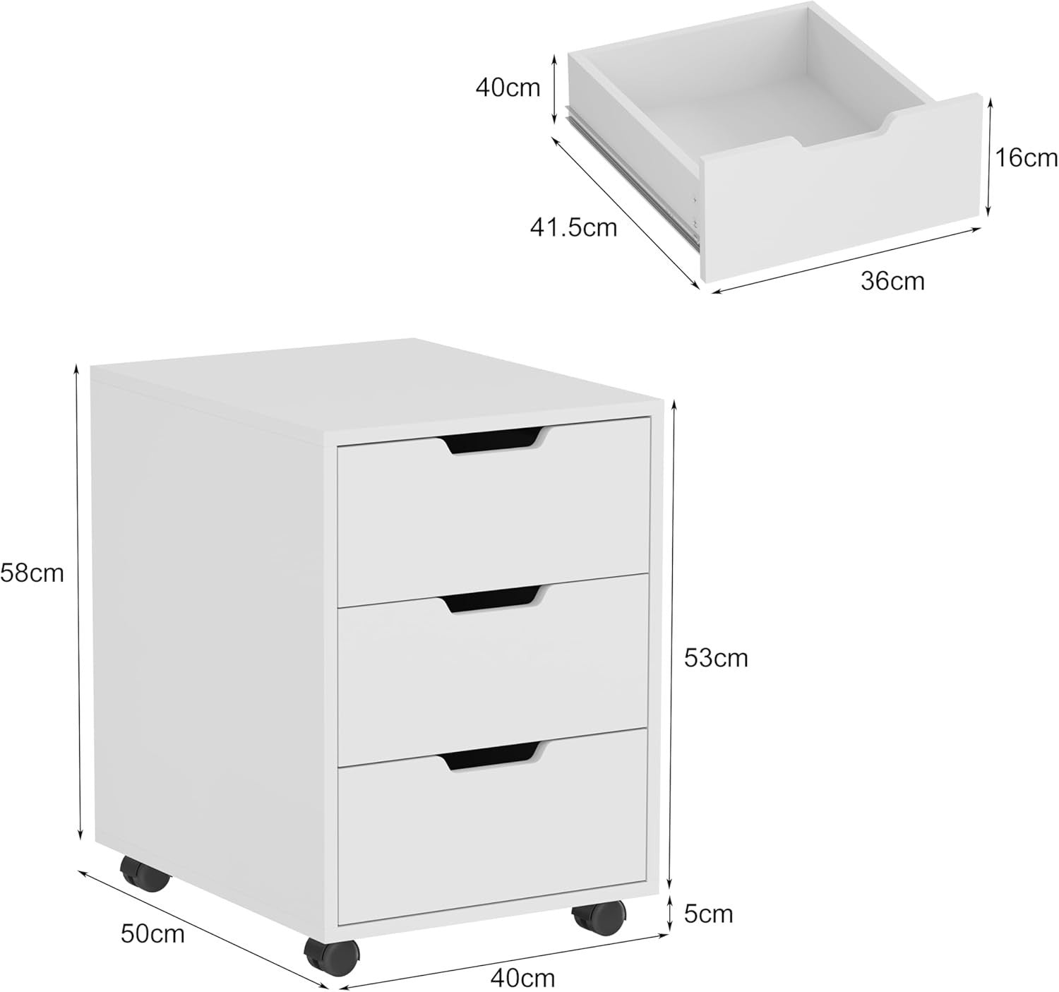 White Rolling Desk Pedestal 3 Drawer Under Desk Printer Storage