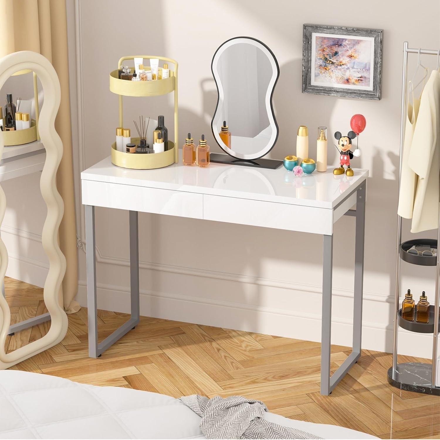 White Makeup Vanity Dressing Table Desk w/ 2 Drawers Small Spaces 100x40cm