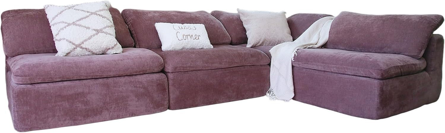 Modern Purple L-Shaped Convertible Sofa Bed with Chaise - Space Saver