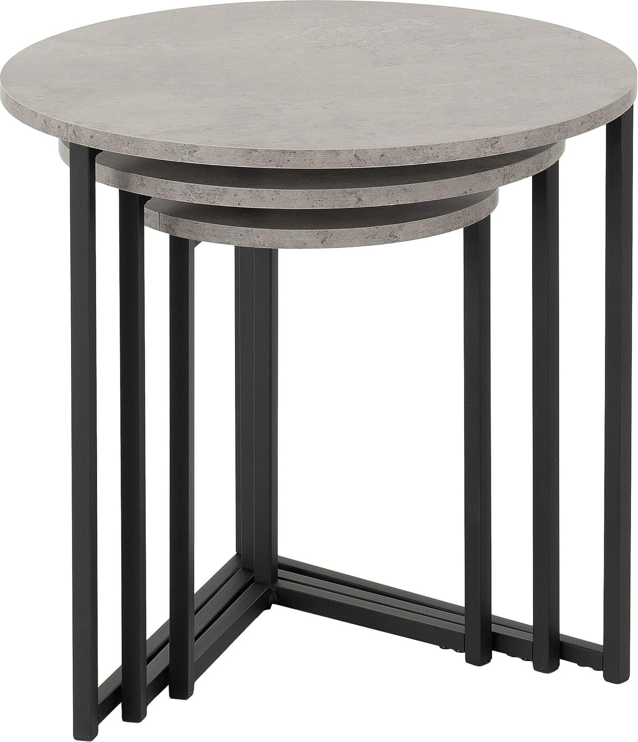 Modern Round Nesting End Tables Set of 3 Black Concrete Effect Side Coffee