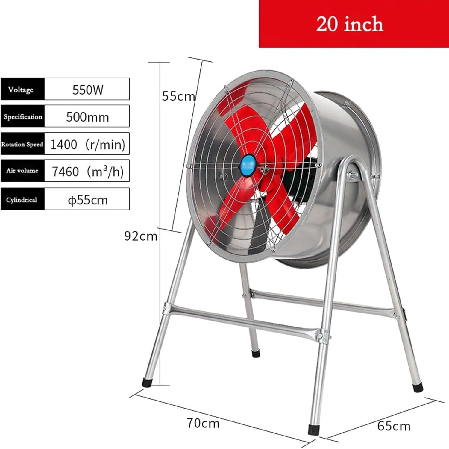 20" Industrial Floor Fan – Heavy Duty Metal Frame w/ Aluminium Blades Cooling