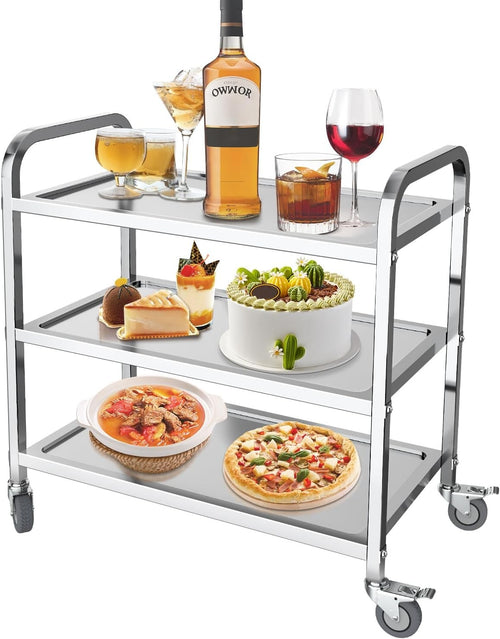 3 Tier Stainless Steel Kitchen Trolley Cart on Wheels Lockable Serving Cart