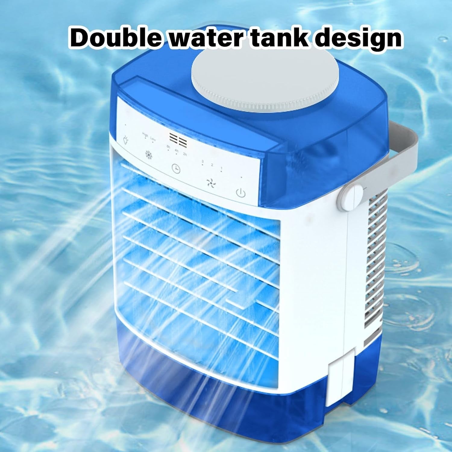 Desktop Air Cooling Fan Portable 3-Speed w Remote 7-Color LED Light Blue Mini AC