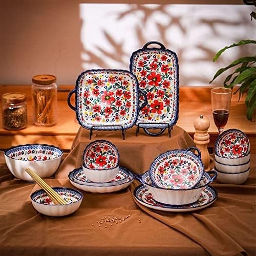 Boho Ceramic Soup Bowls with Handles Microwave Oven Safe 25x21.5cm