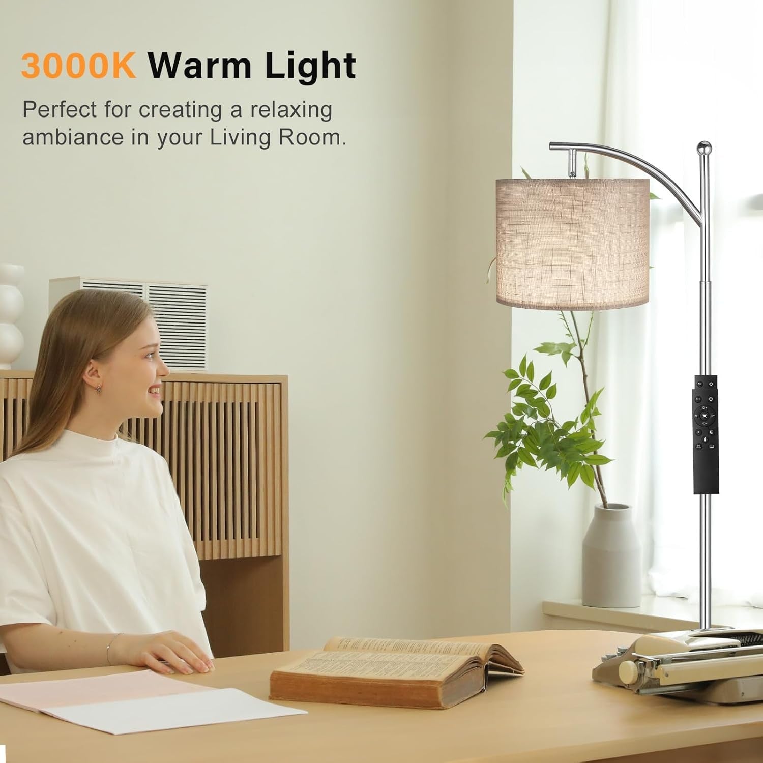 Modern Arc Floor Lamp Dimmable LED Remote Control Living Room