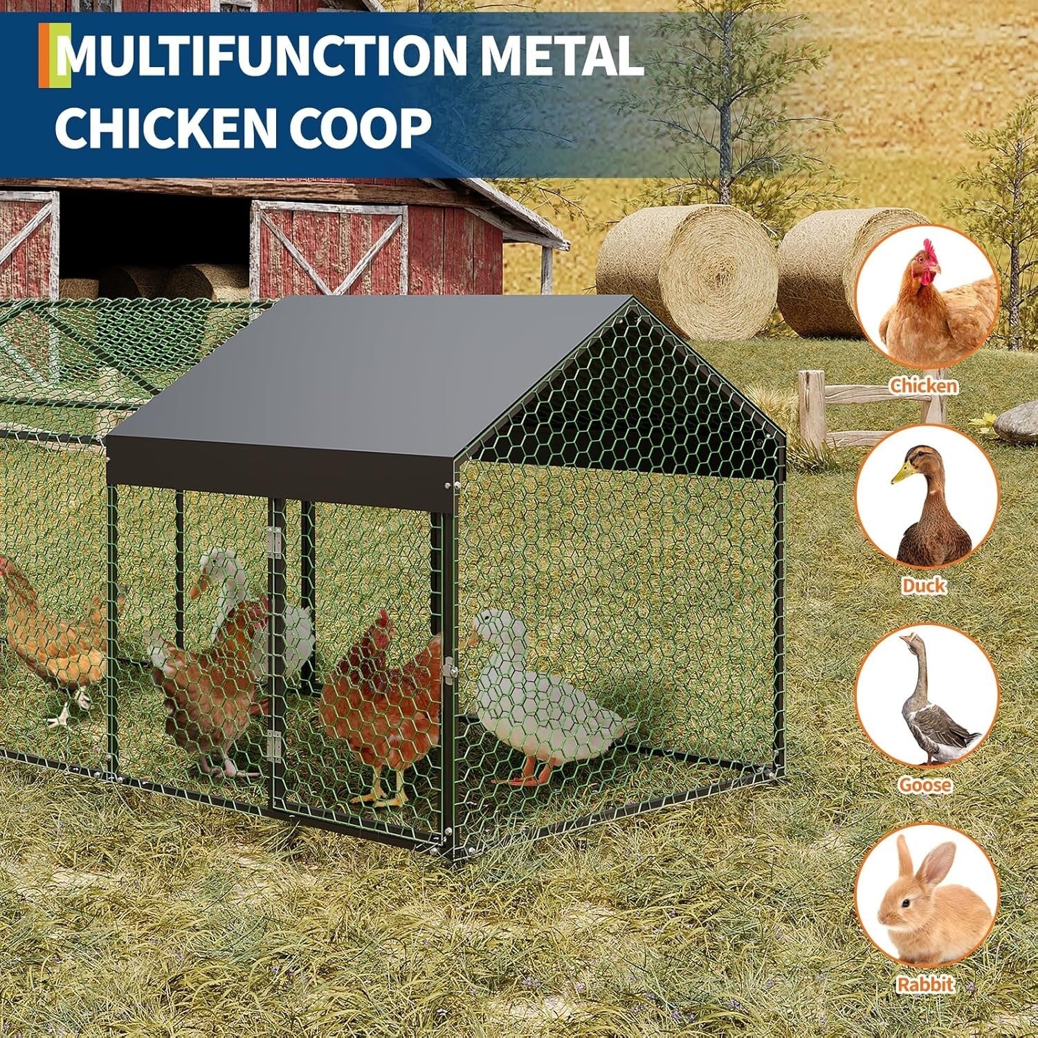3m Walk In Chicken Run Galvanised Steel Coop 8-15 Hens