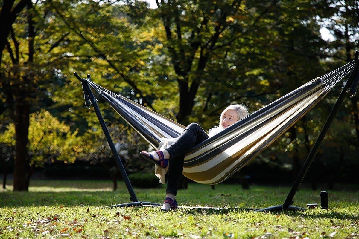Double Cotton Hammock with Stand – 280cm 2 Person Adjustable Frame, Garden Bed