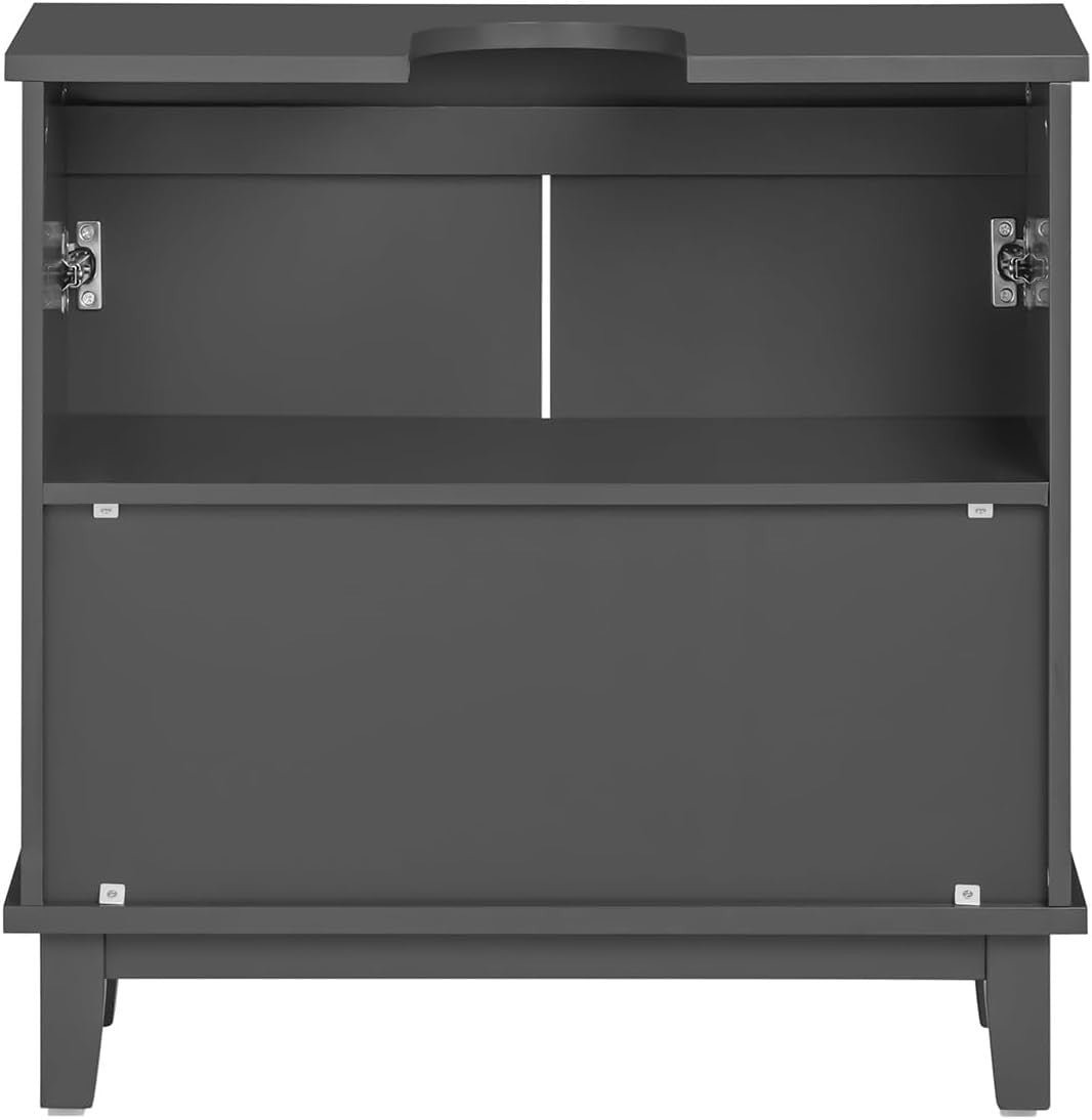Under Sink Bathroom Cabinet with Doors – Slim Storage, Dark Grey 60x30cm