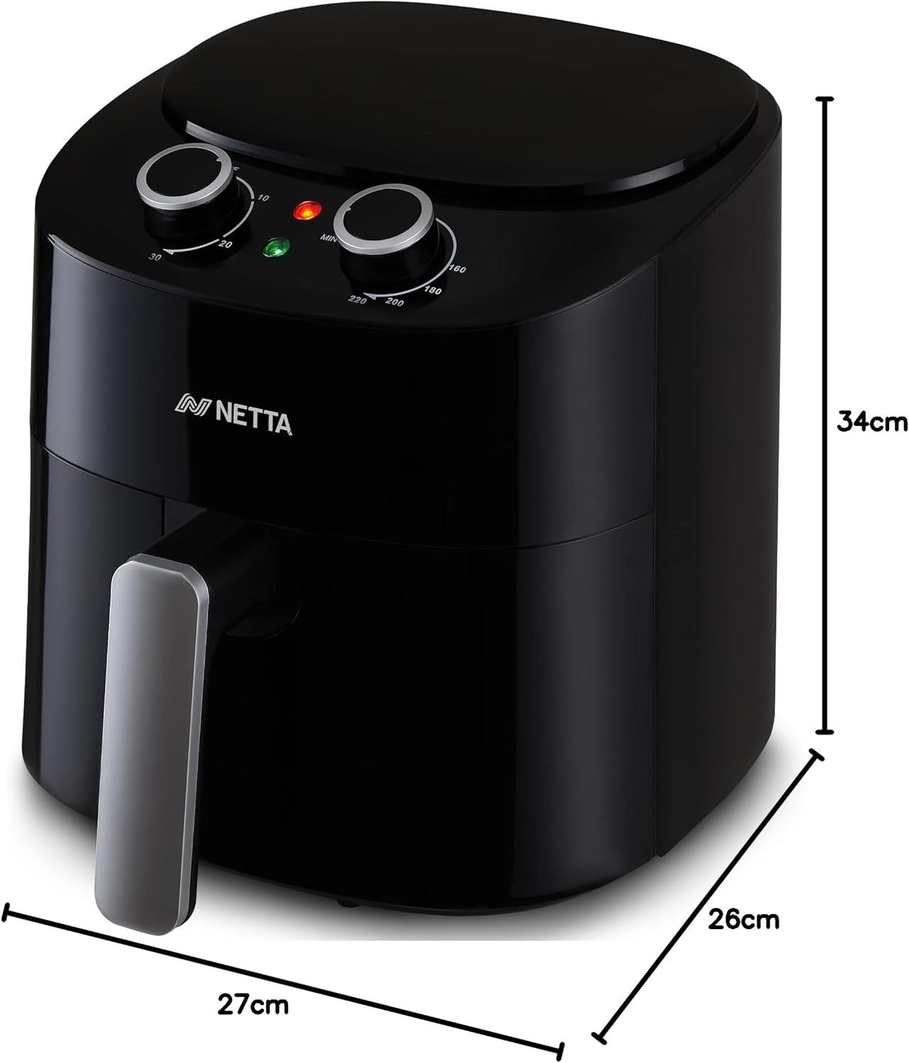 4.2L Air Fryer 220°C Manual Temp Control 30min Timer Oil Free 1300W Black