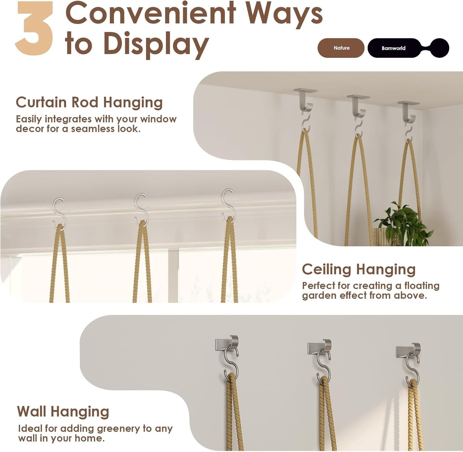 5-Tier Boho Hanging Window Plant Shelf Wooden Indoor Decor