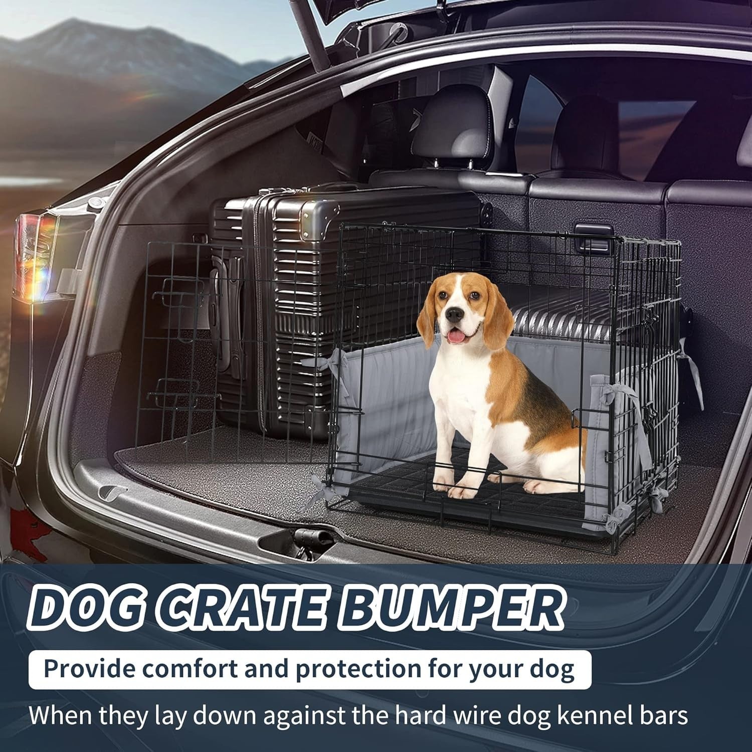 Soft Dog Crate Bumper Padding with Ties – Protective Kennel Cover 24"x18"