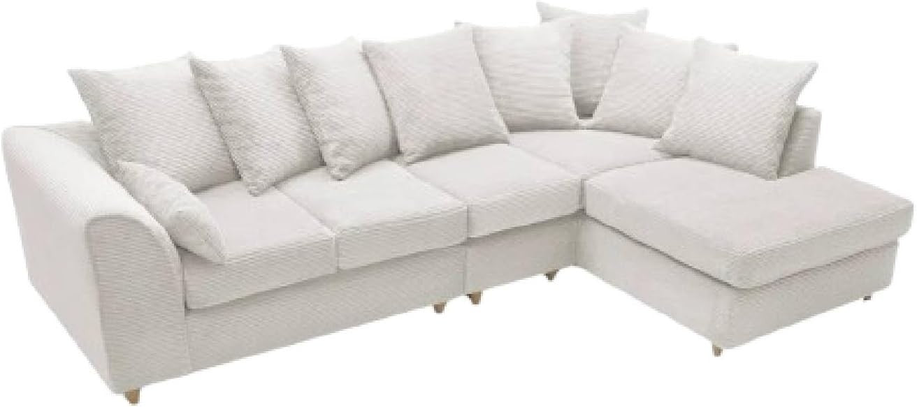 Cream 5-Seater L-Shape Sofa Scatter Back Cushions Armrest Right Hand