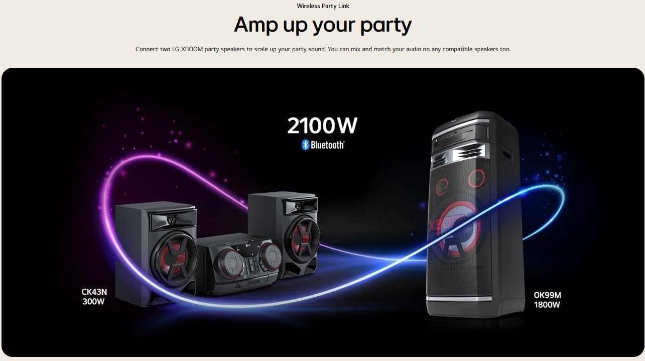 300W Bluetooth Party Hi-Fi System with Dual USB AUX & FM | LG XBOOM CK43N Black