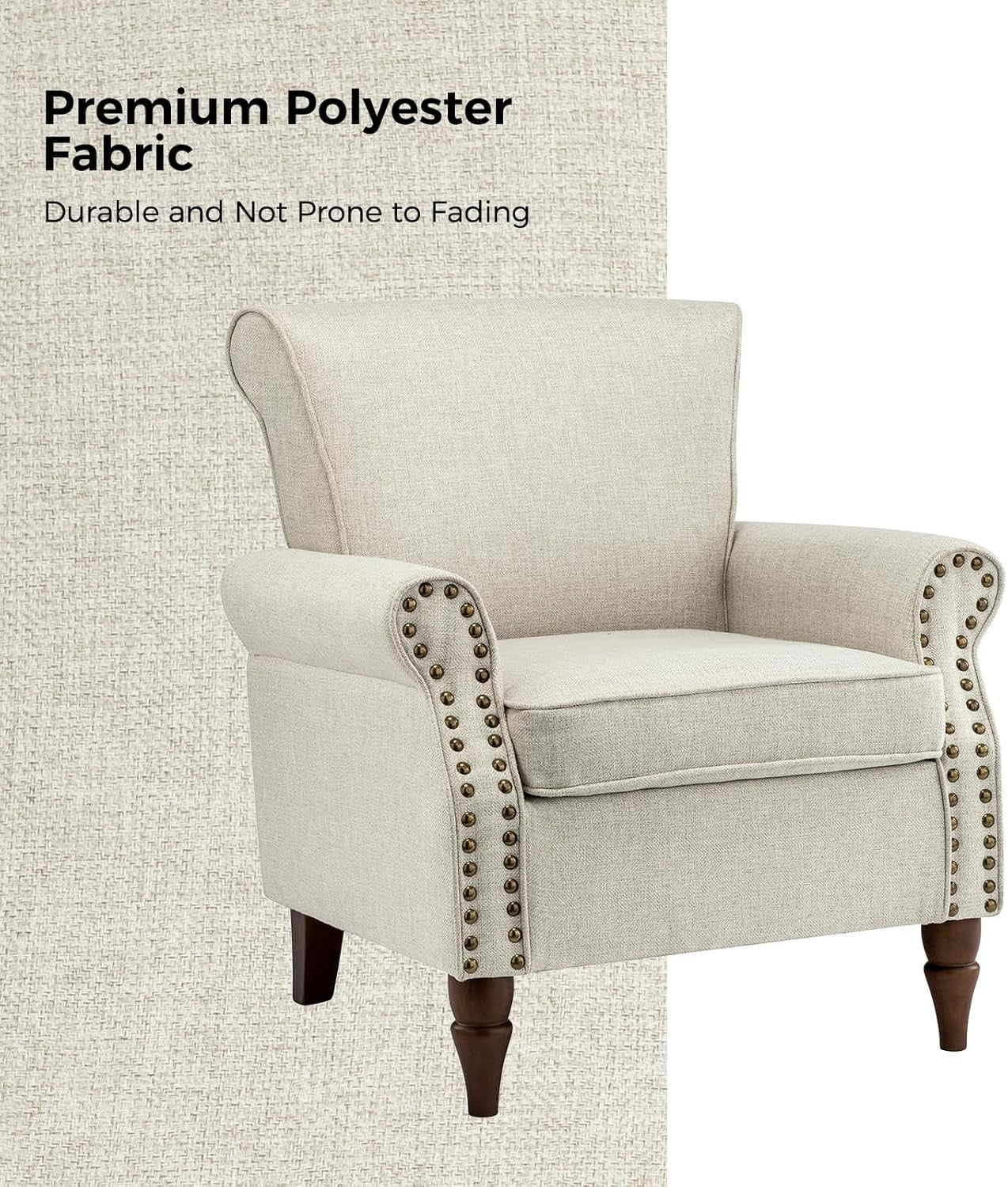Oatmeal Wingback Accent Chair Comfy Upholstered Lounge Living Room Seat