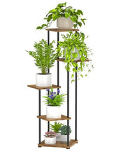 5 Tier Tall Metal & Wood Plant Stand Indoor Outdoor Multi-Shelf Flower Rack