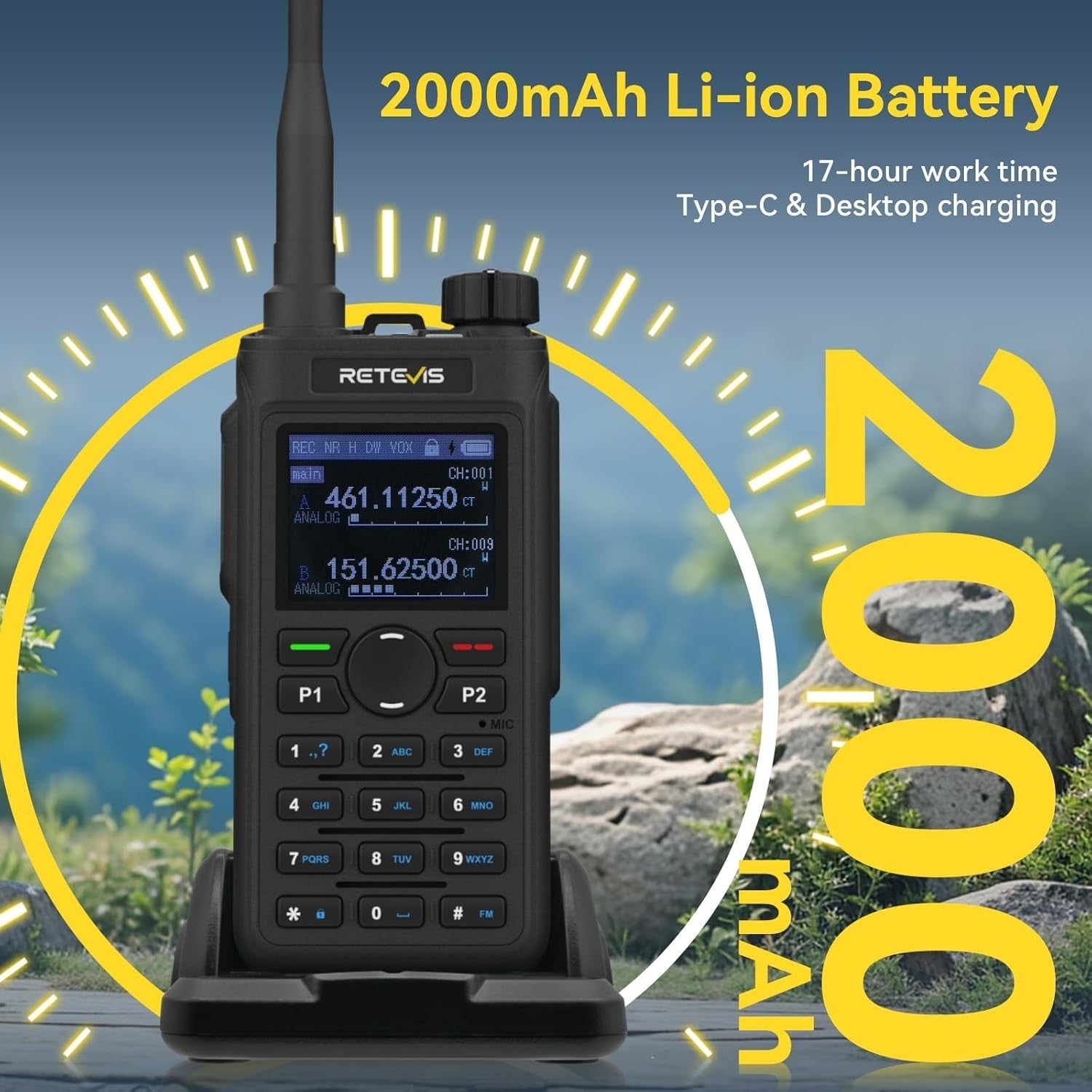 Dual Band Walkie Talkies 2 Pack Long Range 5W Type-C AI Noise Reduction