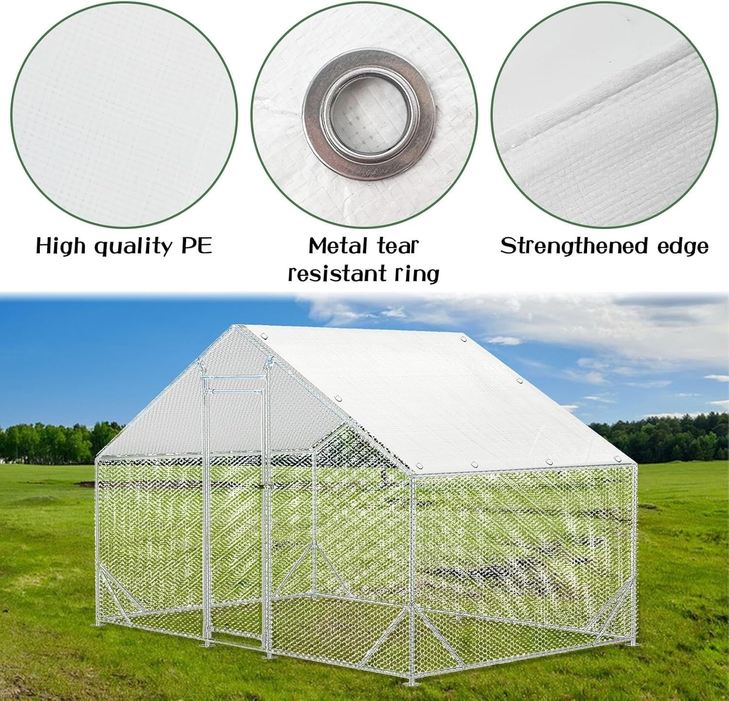 2PCS Chicken Coop Cover 11.5x6.5ft Waterproof UV Tarp Bungee