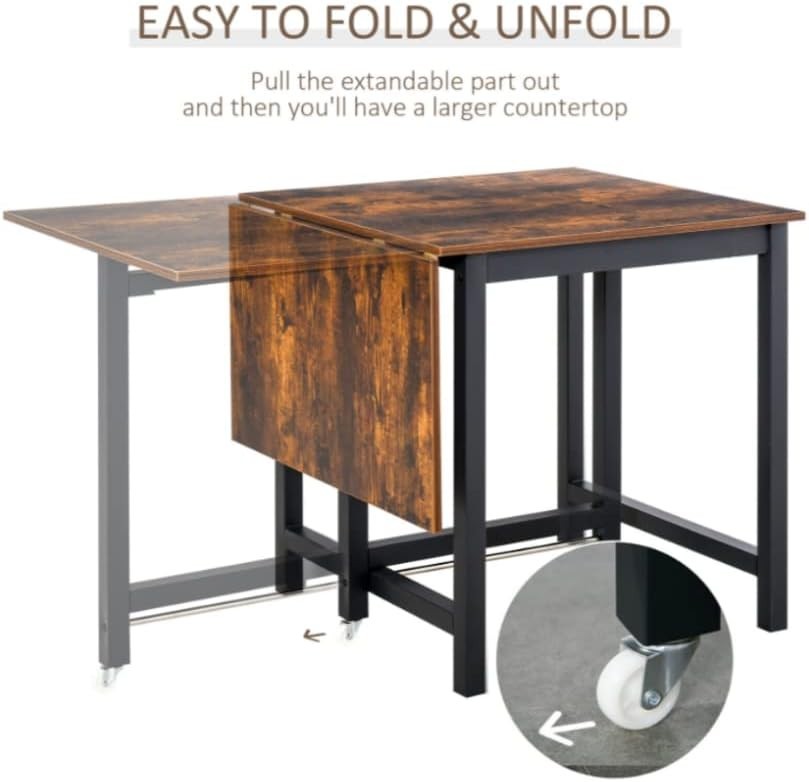 Vintage Industrial Drop Leaf Dining Table Rustic Foldable Kitchen Desk