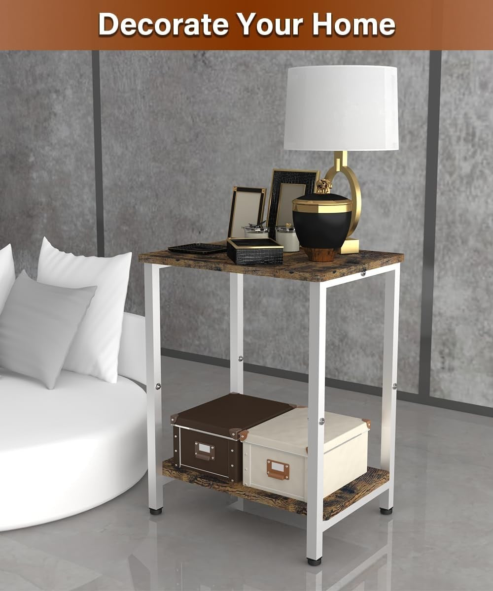 Narrow 2-Tier Side Table with Storage – Small Space Nightstand Shelf Unit