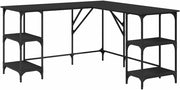L-Shape Corner Desk with Shelves 139cm Black Office Study Computer Table