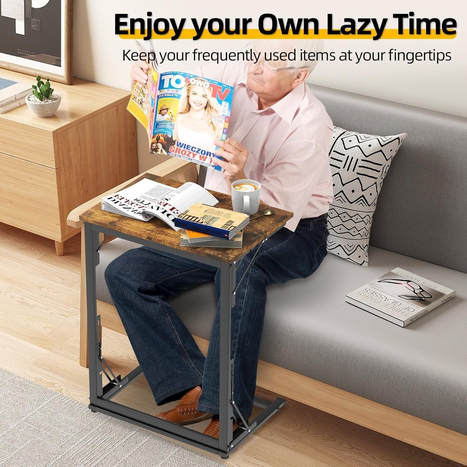 Foldable C Shaped Side Table Sofa Laptop Desk Bed Tray Small Space
