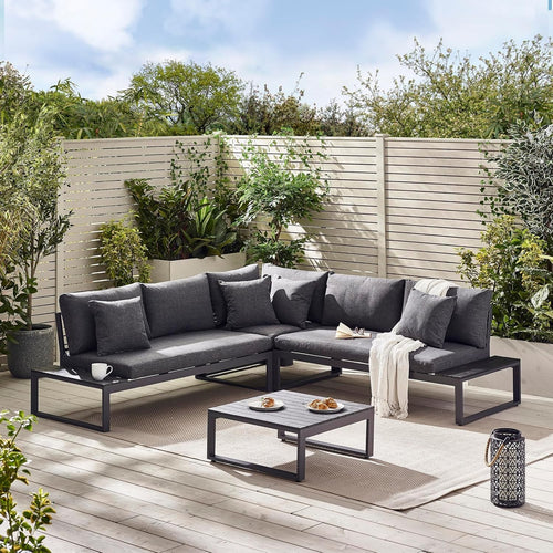 6-Seater Outdoor Corner Sofa Set Grey Metal Rattan Garden Lounge