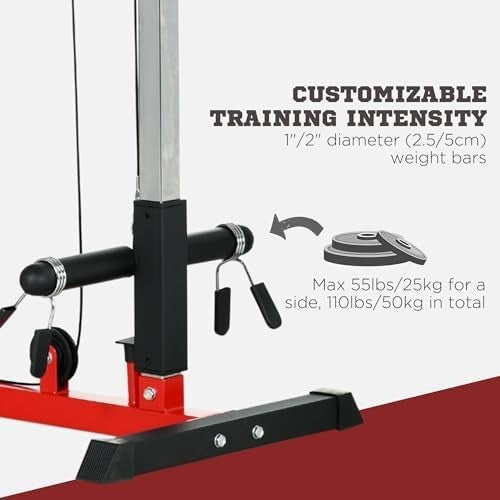 Red Lat Pull Down & Low Row Machine Adjustable Home Gym 50kg