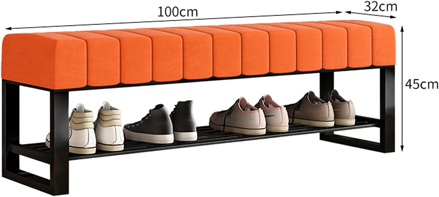 2-Tier Velvet Shoe Bench with Padded Seat – Entryway & Bedroom Rack Orange