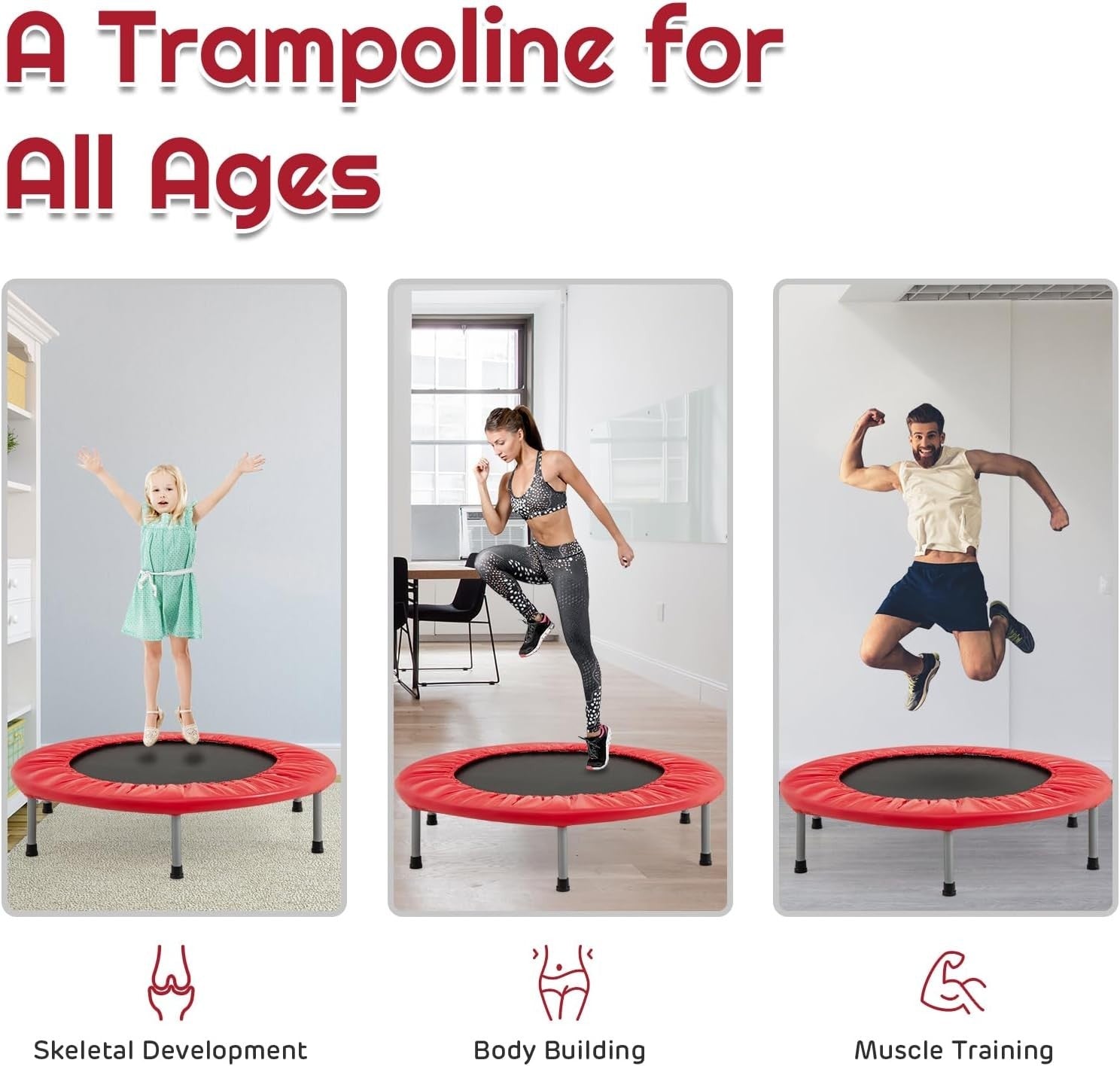 38'' Mini Trampoline Foldable Fitness Rebounder Indoor Outdoor Red