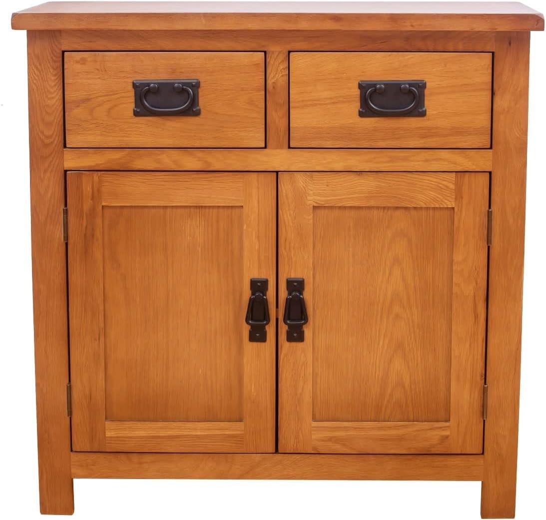 Rustic Oak Sideboard Cabinet 2 Door 2 Drawer Solid Wood Storage Unit