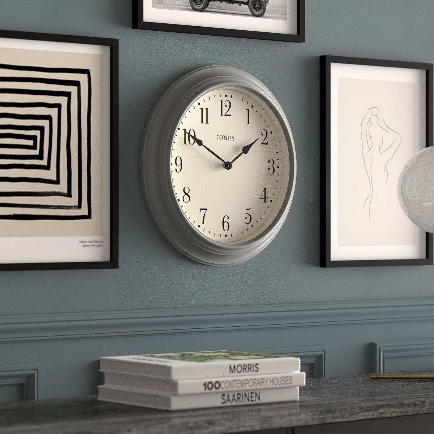 Large Silent Wall Clock 40cm Classic Grey Kitchen Living Room Decor