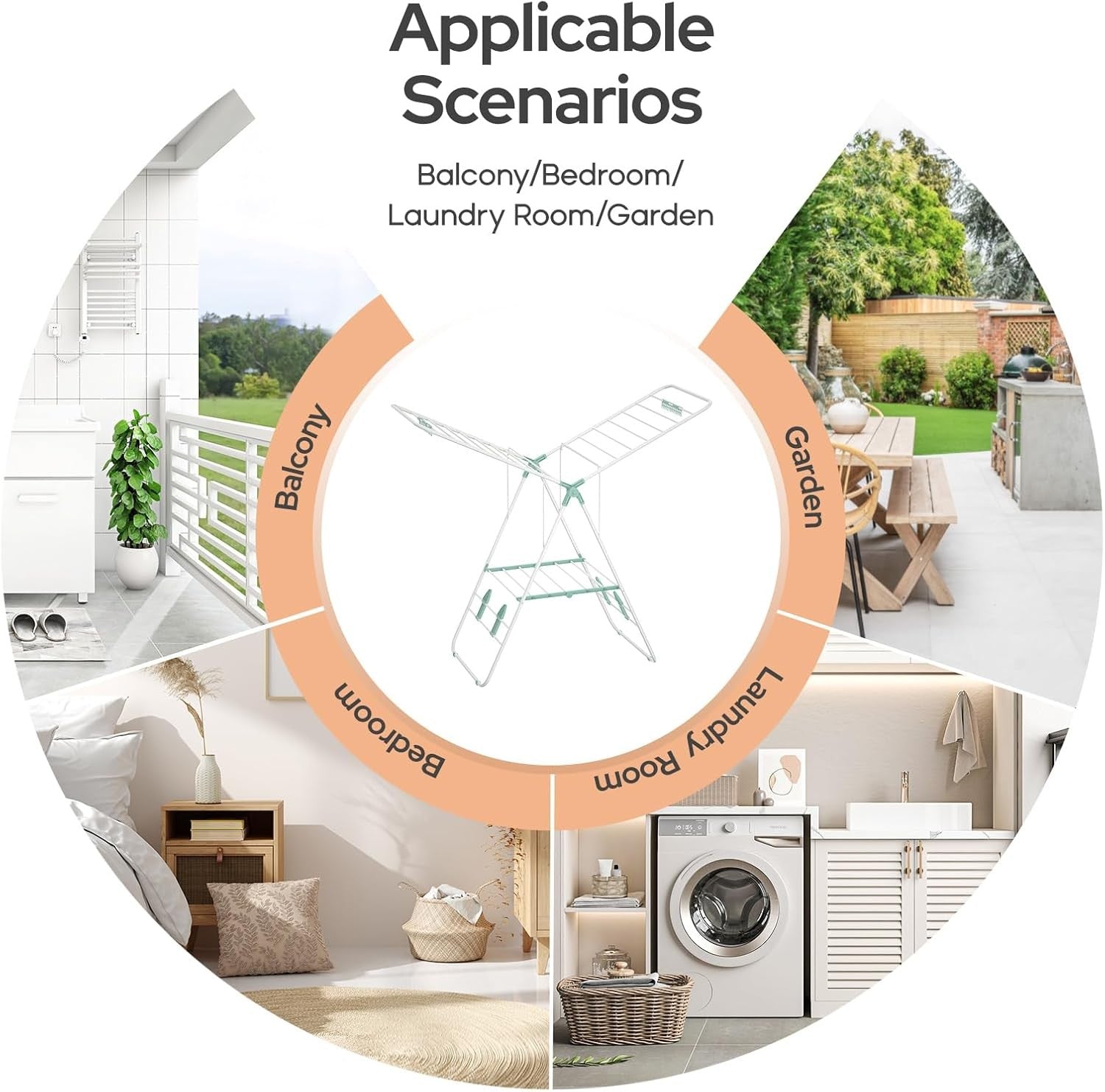 Foldable Clothes Airer Large Drying Rack Height Adjustable Wings Indoor