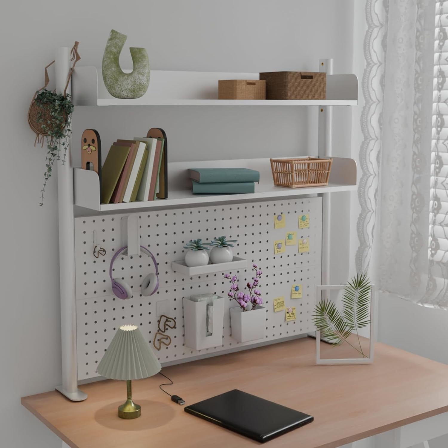 Clamp-On Desk Shelf 2-Tier White 100cm Organizer Pegboard Heavy-Duty Storage