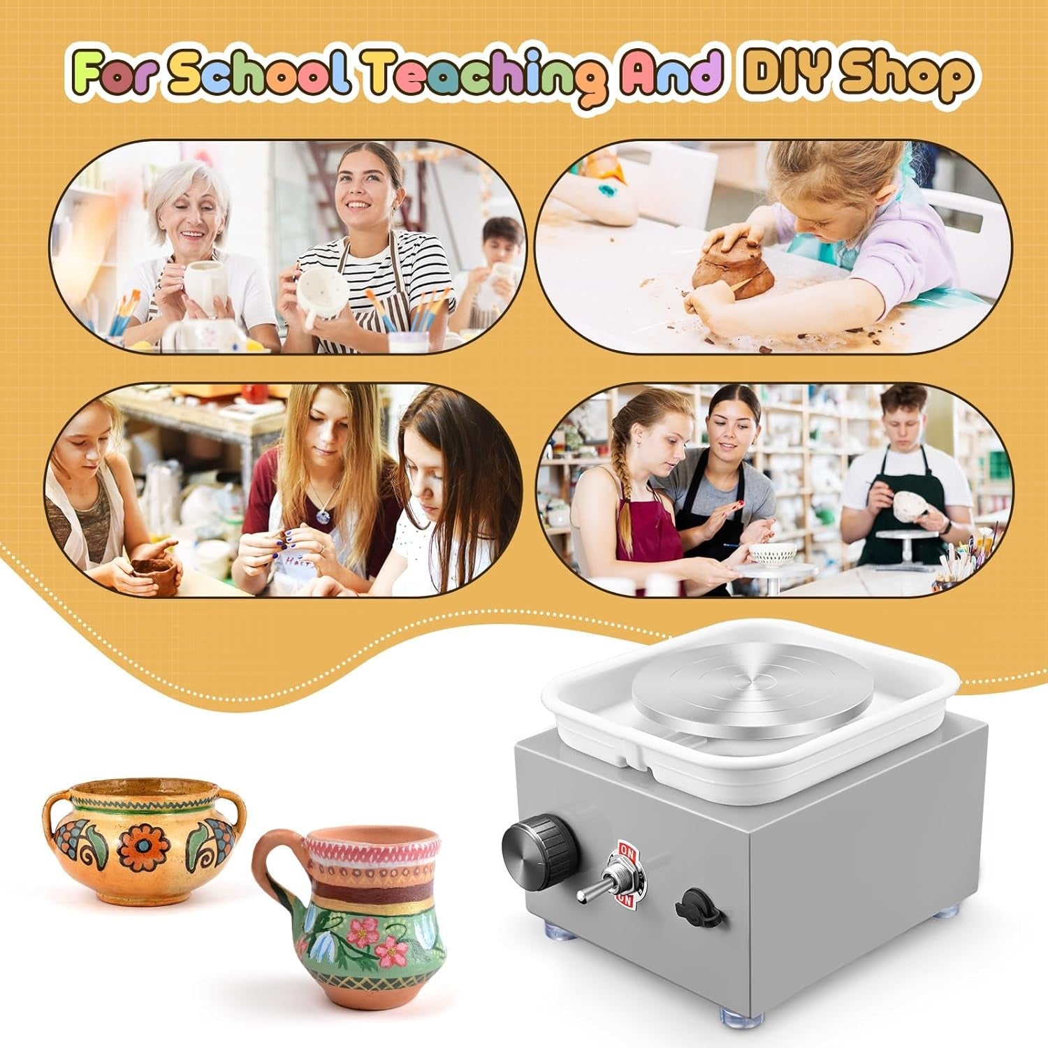 Mini Electric Pottery Wheel Adjustable Speed 2000RPM DIY Ceramic Tool