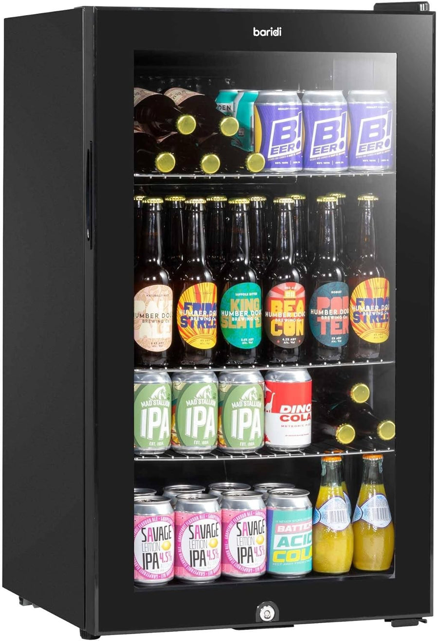 Under Counter Drinks Fridge 85L Glass Door LED Light Beer Wine Cooler