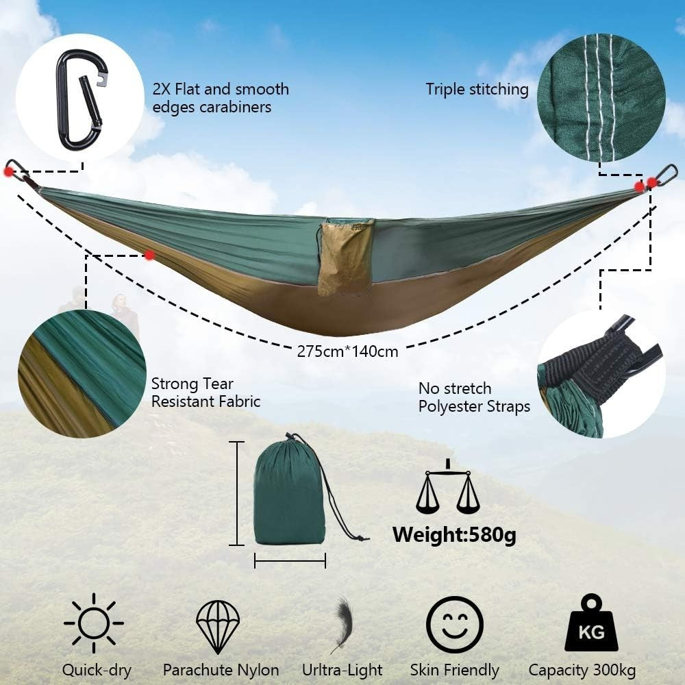 Lightweight Portable Camping Hammock, Quick-Dry, 275x140cm, 300kg Load