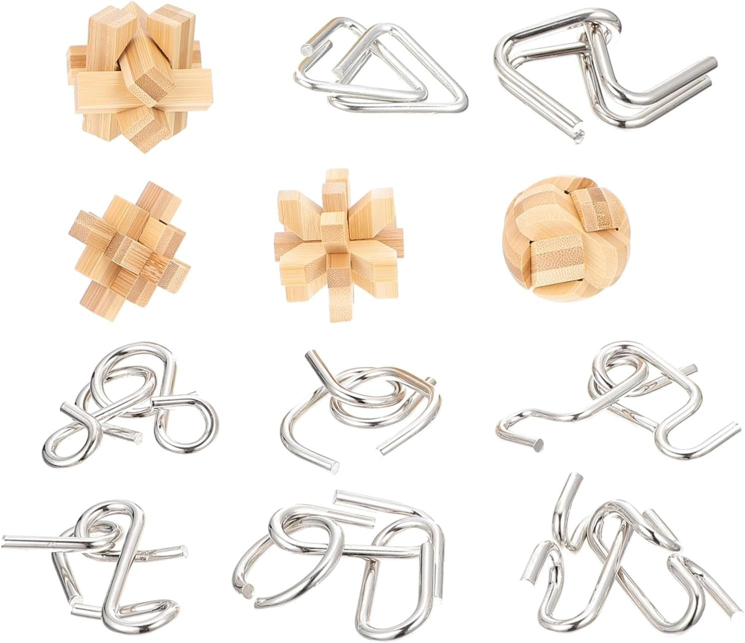 12PCS Metal Knot Puzzle Brain Teaser Fidget Toys Educational Set