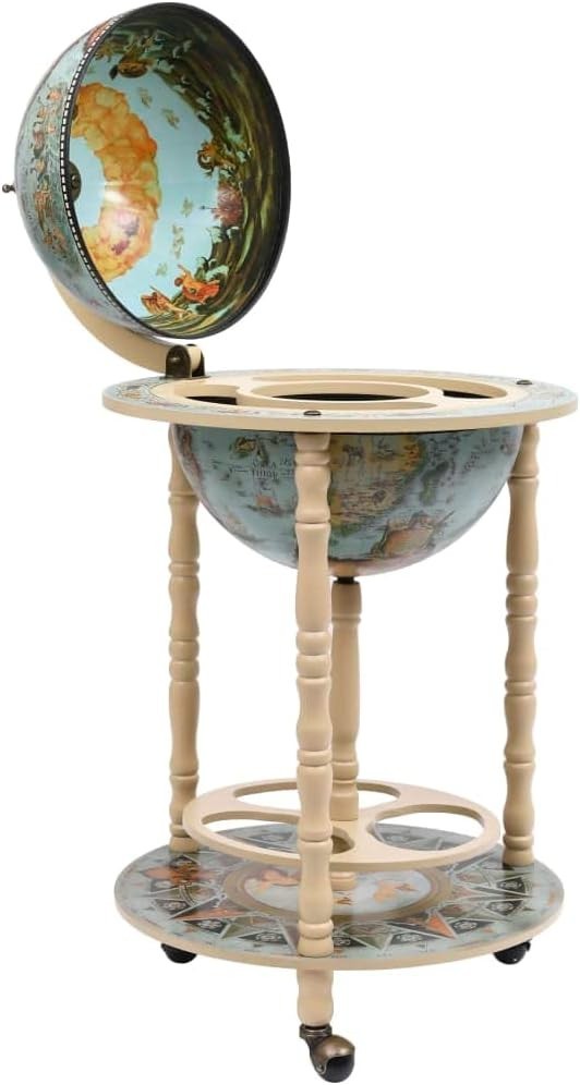 Vintage Globe Bar Drinks Cabinet on Wheels | Blue & White World Map