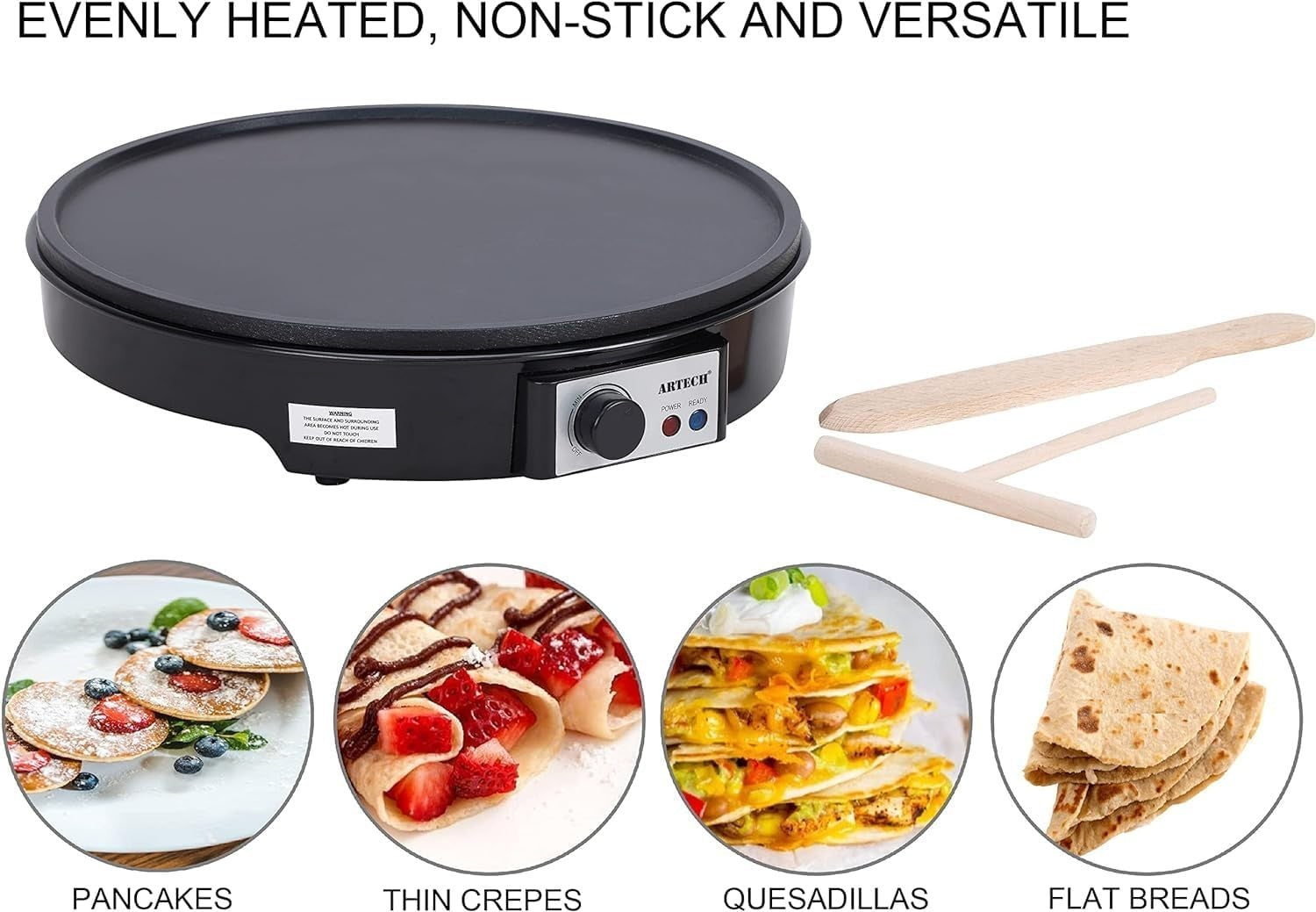 12" Electric Pancake Crepe Maker Non-Stick Hot Plate Adjustable Temp 1000W