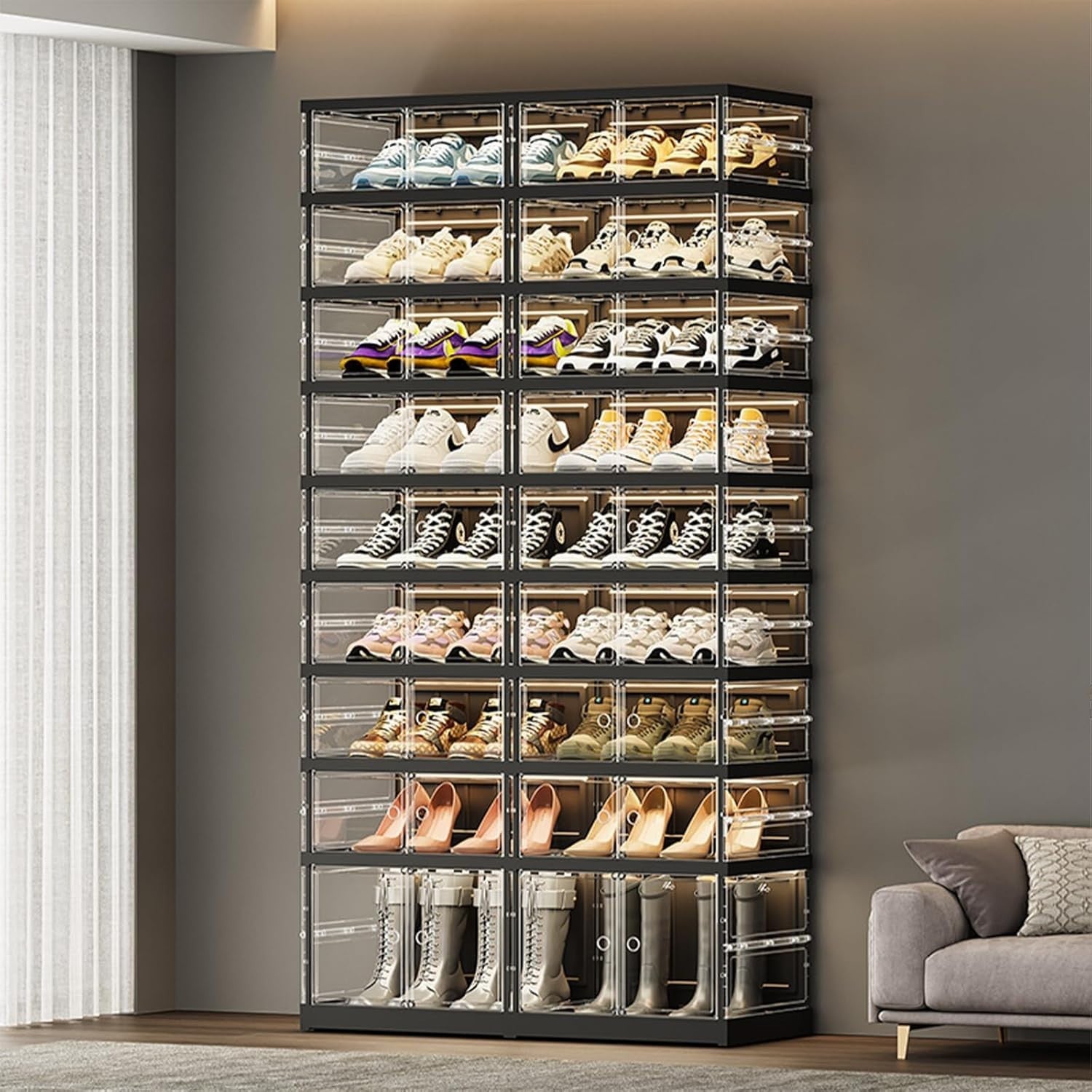 9 Tier Foldable Shoe Cabinet 36 Pair Storage Rack with Doors – Large Space Saver
