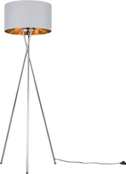 Polished Chrome Tripod Floor Lamp Grey Gold Shade Modern Standing Light