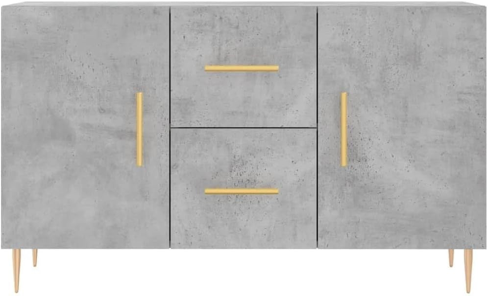 Concrete Grey Sideboard Cabinet Storage Drawers Modern Metal Legs 100cm Wide