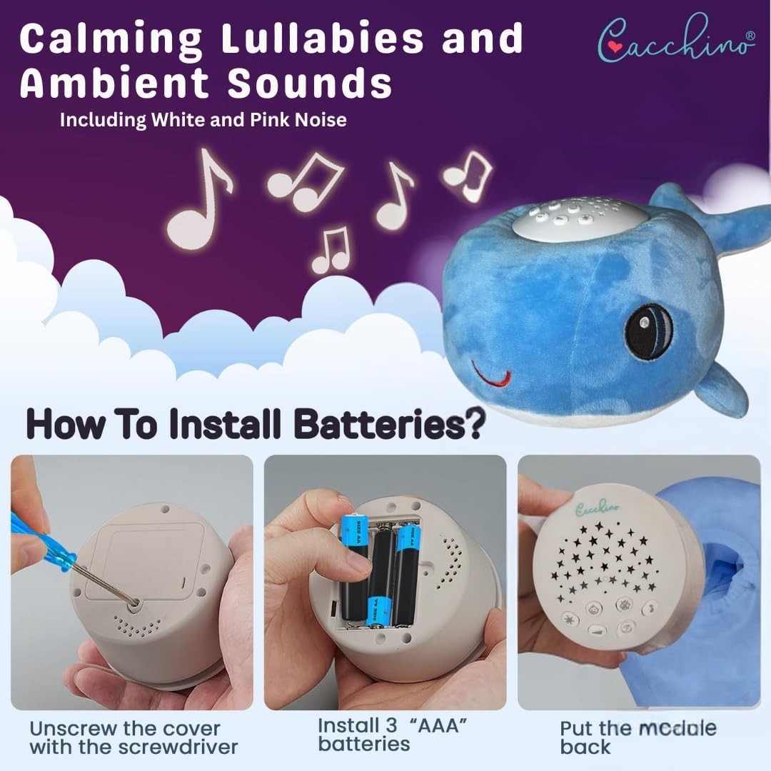 Blue Plush Whale Baby Sleep Soother with 12 Lullabies & White Noise Toy
