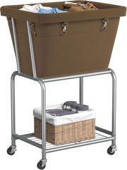 Rolling Laundry Cart with Wheels Removable Bag & Shelf Metal Frame Laundry