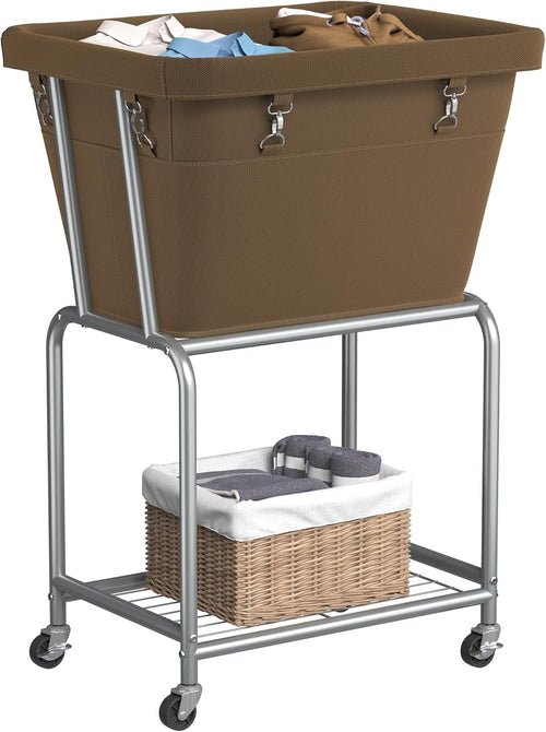 Rolling Laundry Cart with Wheels Removable Bag & Shelf Metal Frame Laundry