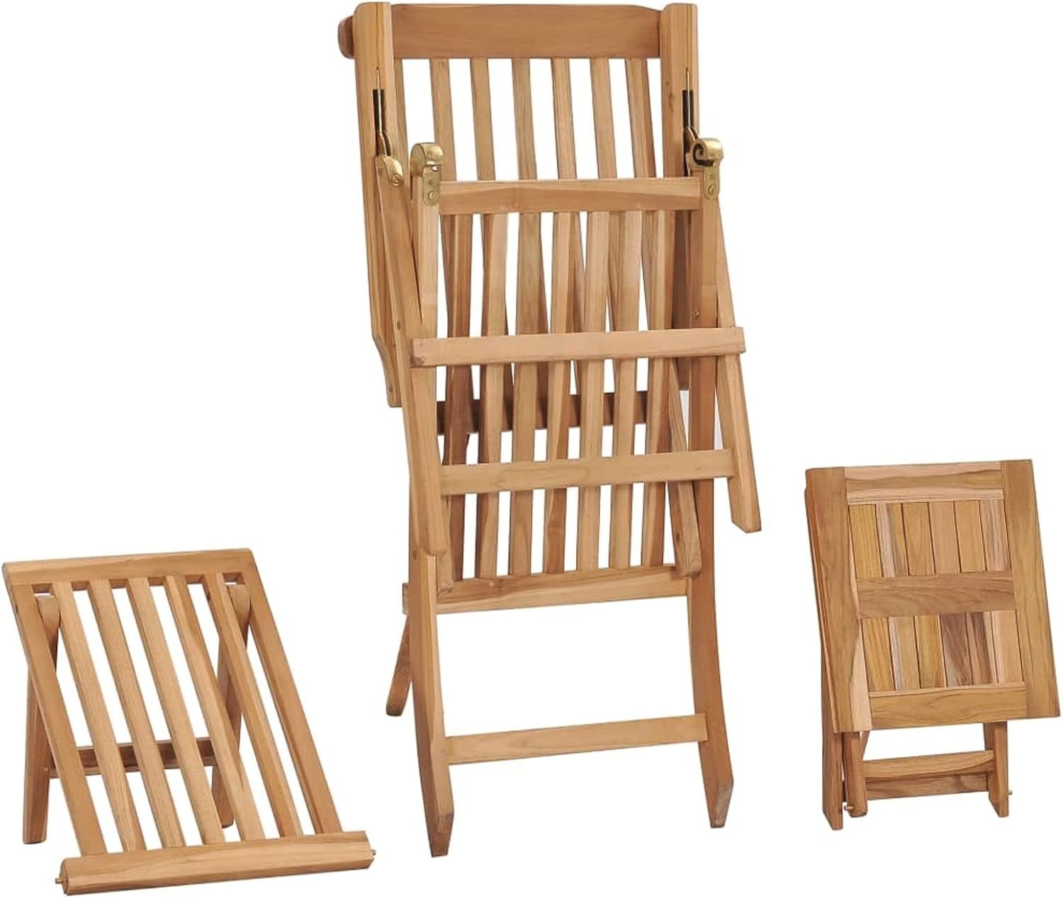 Durable Teak Wood Garden Deck Chair with Footrest & Table Outdoor Lounge