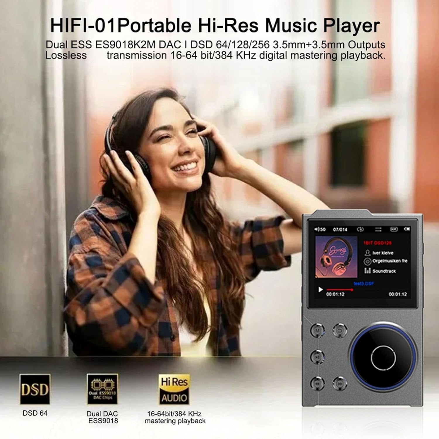 Bluetooth 5.3 MP3 Player HiFi 2.4" HD Screen Retro Scroll Wheel